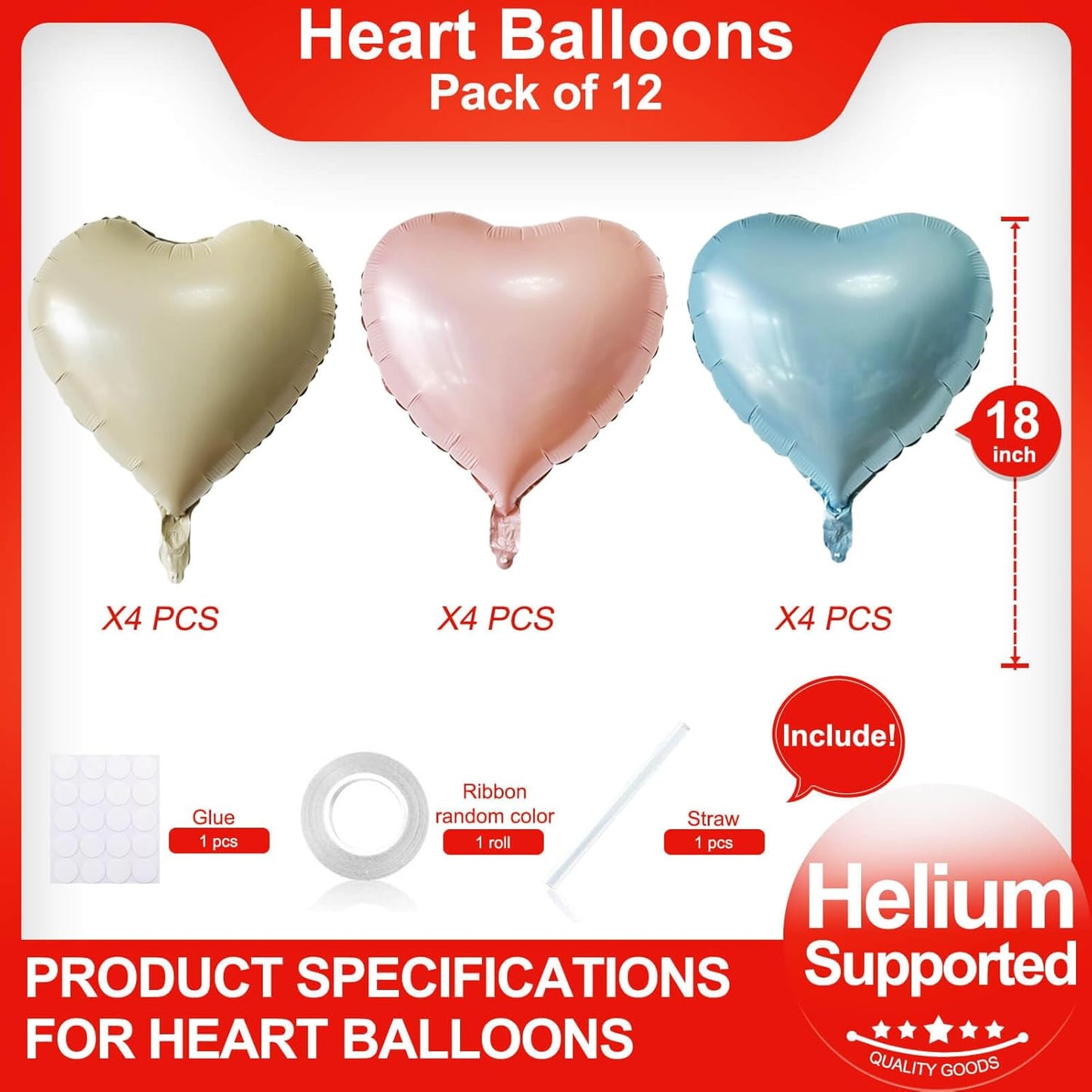 Love Heart Shaped balloons Pack of 12,18 Inch Love Valentine Balloons Heart Romantic Balloons For Valentines Day Propose Marriage Wedding Bridal Shower Engagement Party Decorations