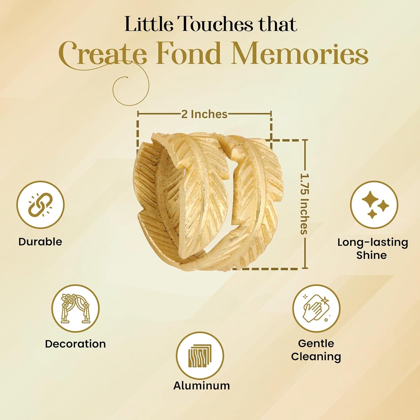 Gold Napkin Rings, Napkin Ring Set of 12, Napkin Holders for Dining Table Settings Thanksgiving Metal Serviette Ring Rustic Table Décor for Weddings, Parties, and Everyday Use 1.5" Ring - CLEENTABLE