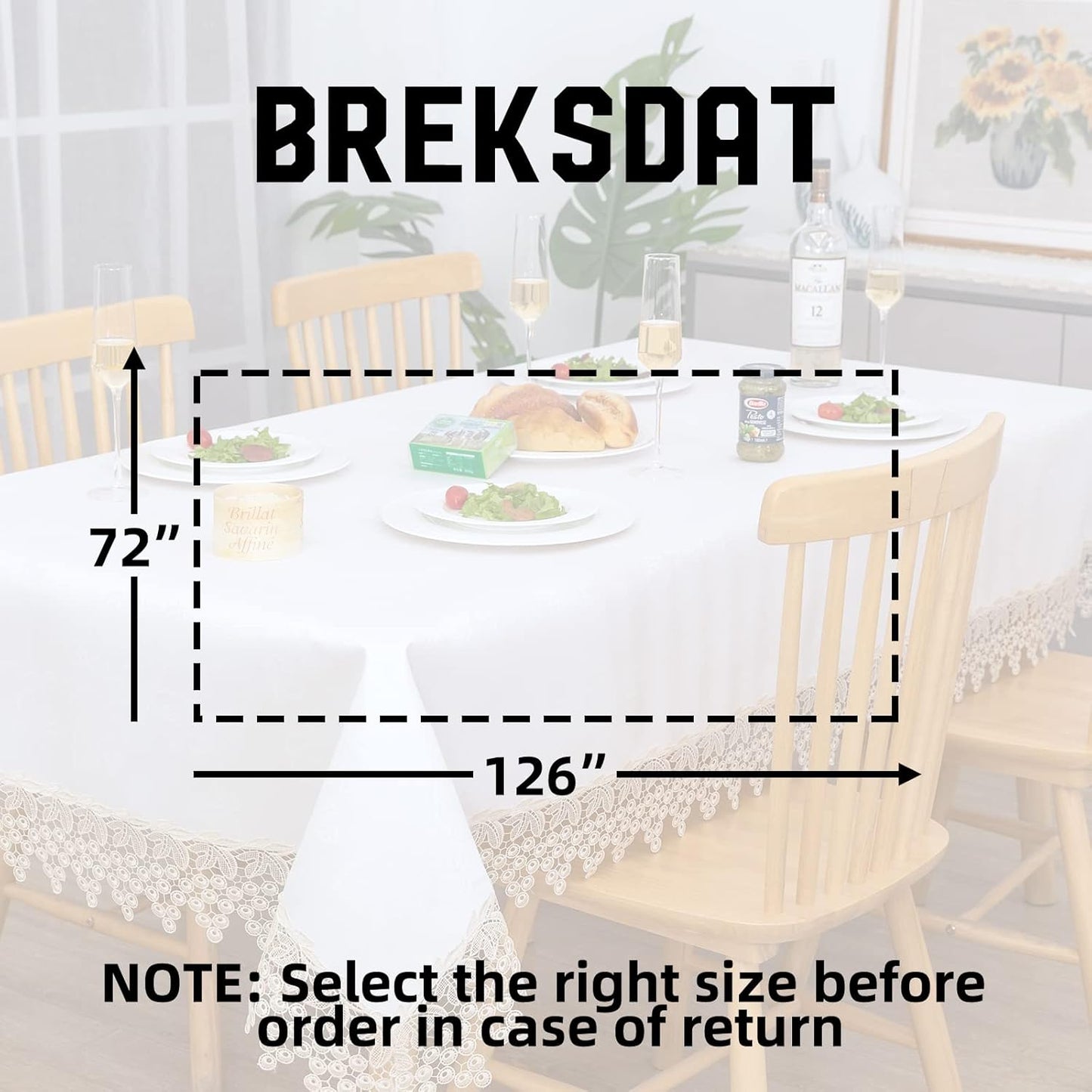 White lace Premium Rectangle Farmhouse Tablecloth Waterproof OilProof SpillProof AntiShrink Soft Wrinkle Resistant Decorative Fabric Table Cover Kitchen Dinning Party Wedding Banquet