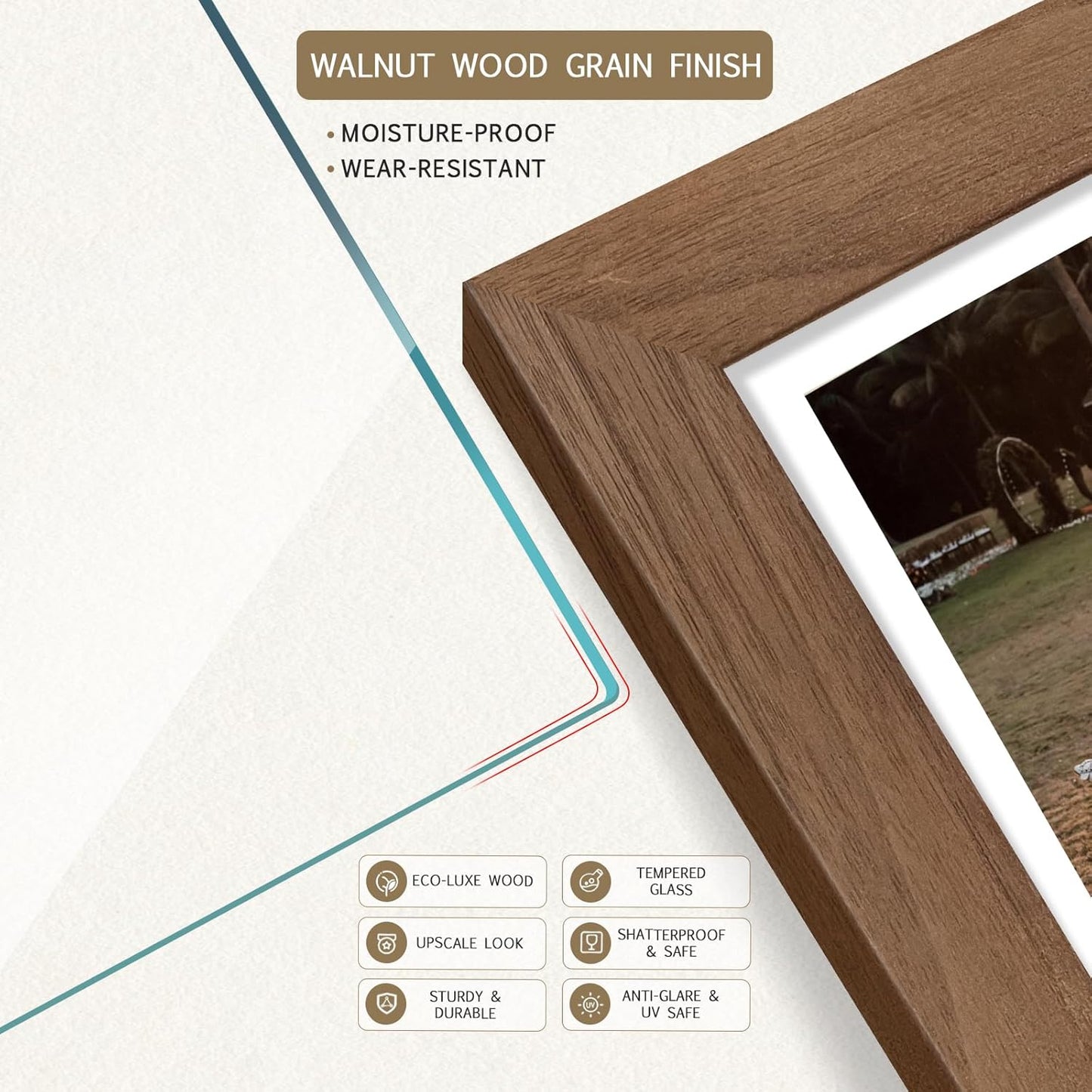 13x19 Picture Frame Set of 4, Textured Walnut Wood & HD Tempered Glass, Brown 19x13 Poster Frame for Wall