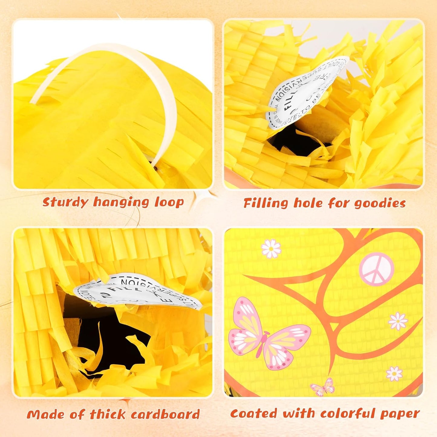 Hippie Pinata with Stick & Hanging Loop Daisy Flower Mexican Pinata Game for Young Wild and Three Party Decorations Girl Groovy Birthday Party Decorations Supplies