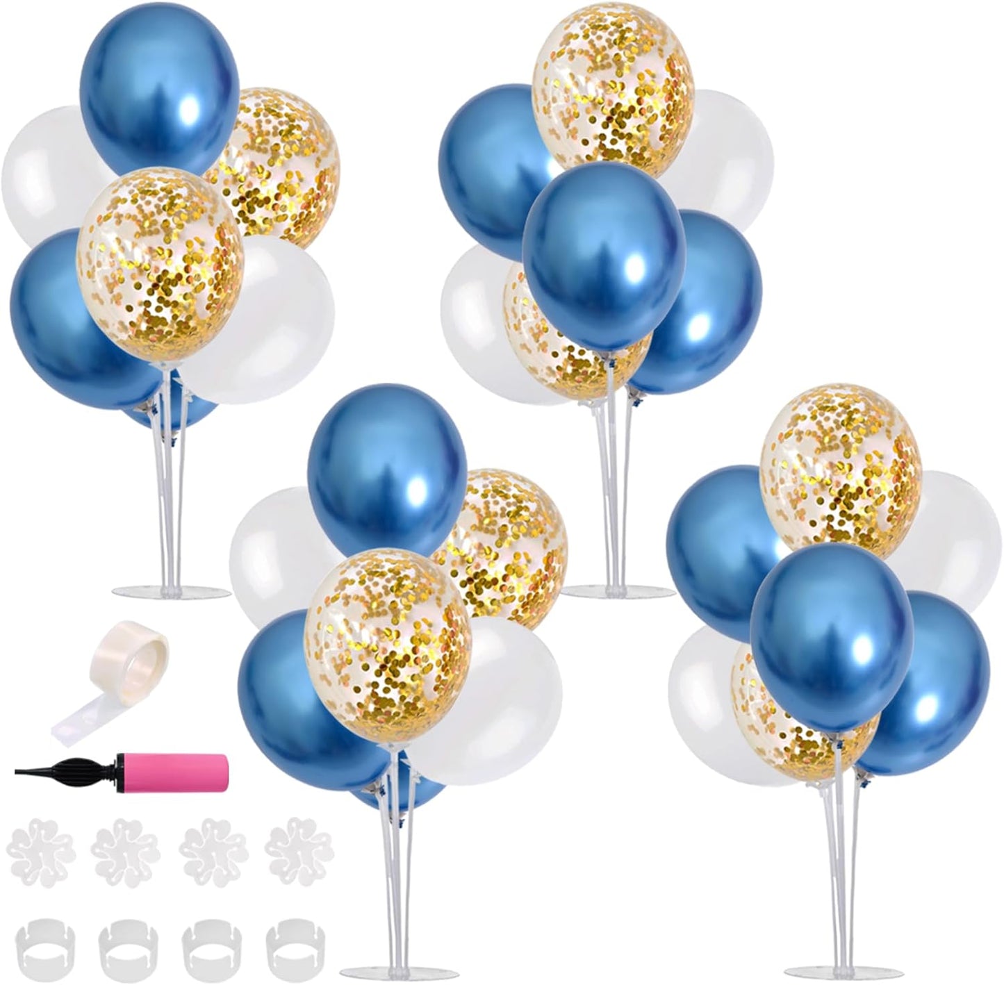 TONIFUL 4 Table Centerpiece Balloon Stand Kit Include Blue White Gold Confetti Balloons Prefect for New Year 2025, Birthday Table Decorations,Class of 2025 Graduation,Baby Shower,Party Decorations