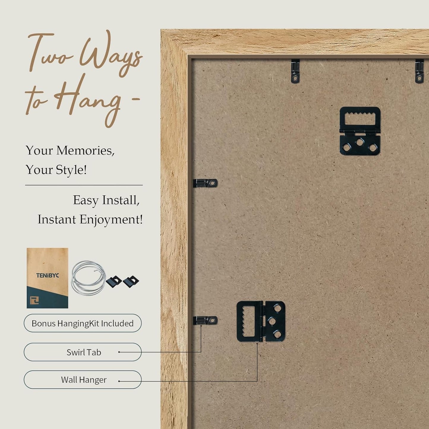 12x16 Picture Frame Set - 4 Pack, Natural Woodgrain, HD Tempered Glass, Wall Gallery Photo Frame