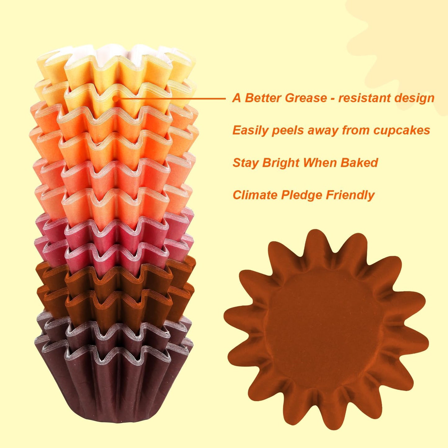 Quera 300Pcs Fall Grease-Resistant Mini Cupcake Liners Yellow Orange Wedding Muffin Baking Cups Baby Shower Cupcake Wrappers for Wedding Birthday Holiday Party or Baby Shower(1.18 x 1.18 in)