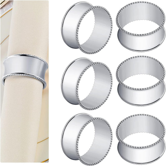 12 Pcs Stainless Steel Bead Side Napkin Rings Delicate Serviette Buckles (Silver)