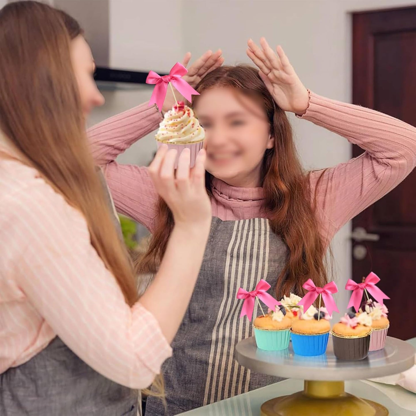 Gyufise 24Pcs Bow Cupcake Toppers Coquette Bow Girls Birthday Cake Decorations Bowknot Cake Toppers Bowknot Cupcake Picks for Baby Shower Birthday Wedding Bridal Engagement Party Supplies Rose Red