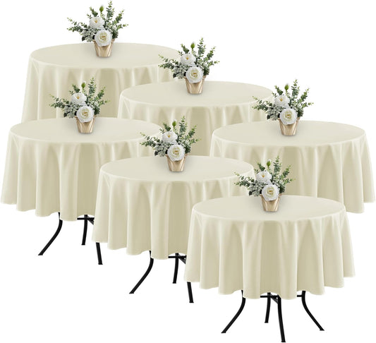 Fitable 6 Pack Ivory Round Table Clothes - 70 Inches in Diameter - Stain Resistant and Washable Tablecloths, Polyester Fabric Table Covers for Wedding, Party, Banquet, Gathering
