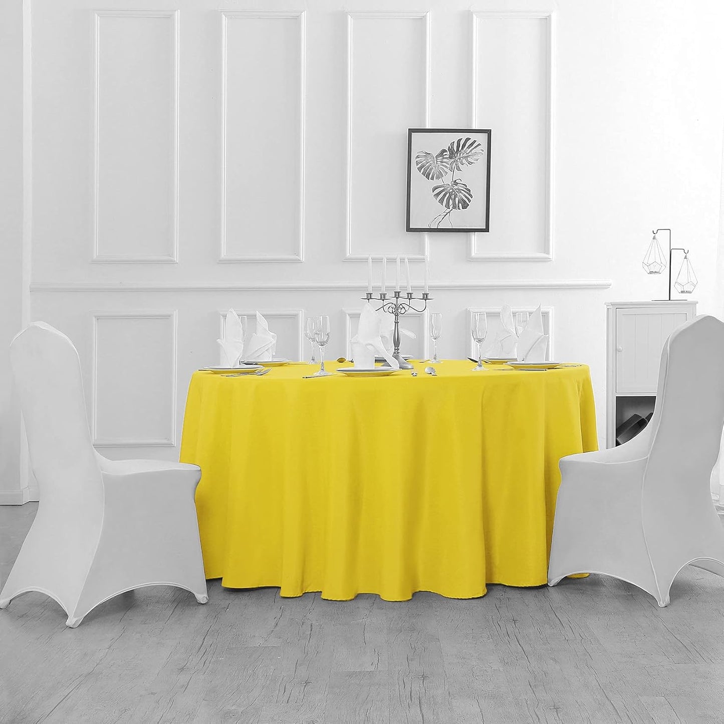 108 inch Round Tablecloth Washable Polyester Table Cloth Decorative Table Cover for Wedding Party Dining Banquet（108 inch, Yellow）