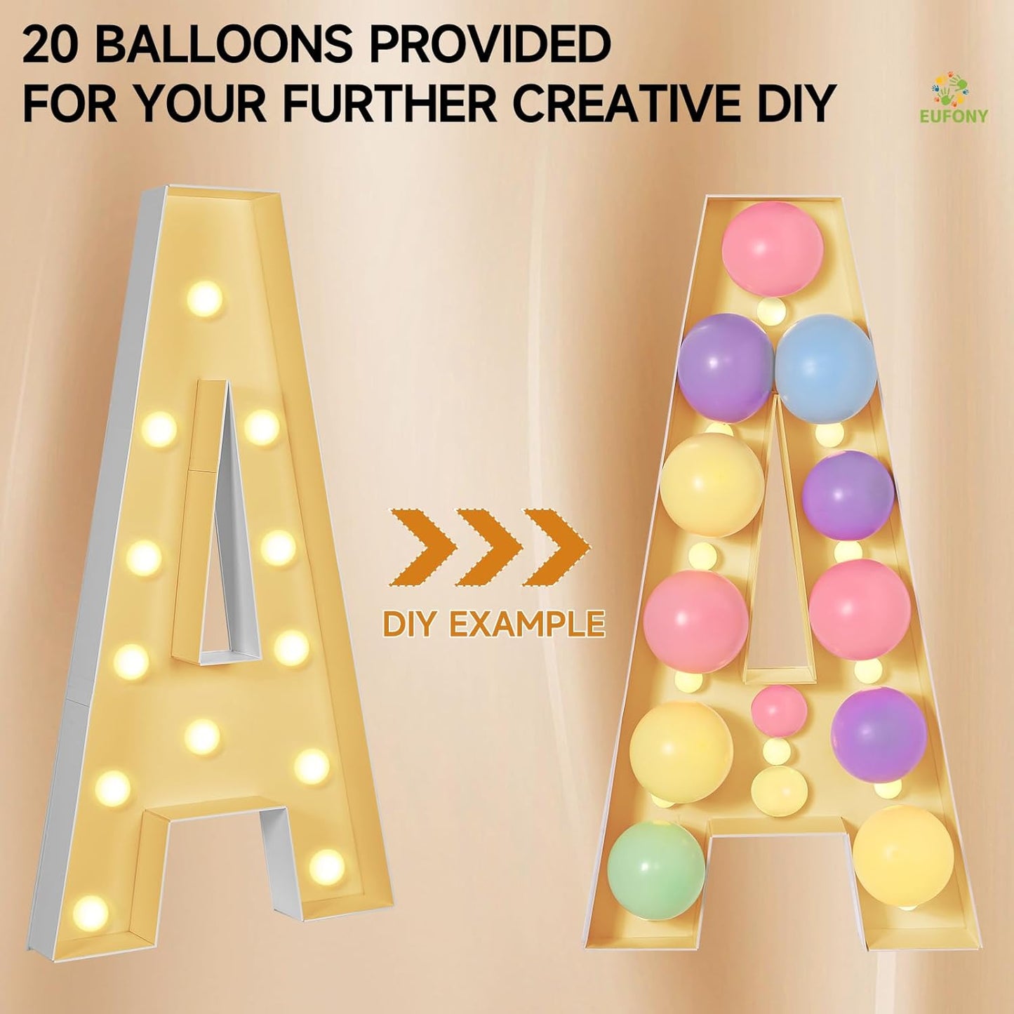 EUFONY Marquee Letters 4 Feet Tall, 4 FT Marquee Light Up Letters, Giant Light Up Letters 4FT for Birthday Party Baby Shower Gender Reveal Graduation Prom Decorations, Letter S with LED Lights DIY Kit