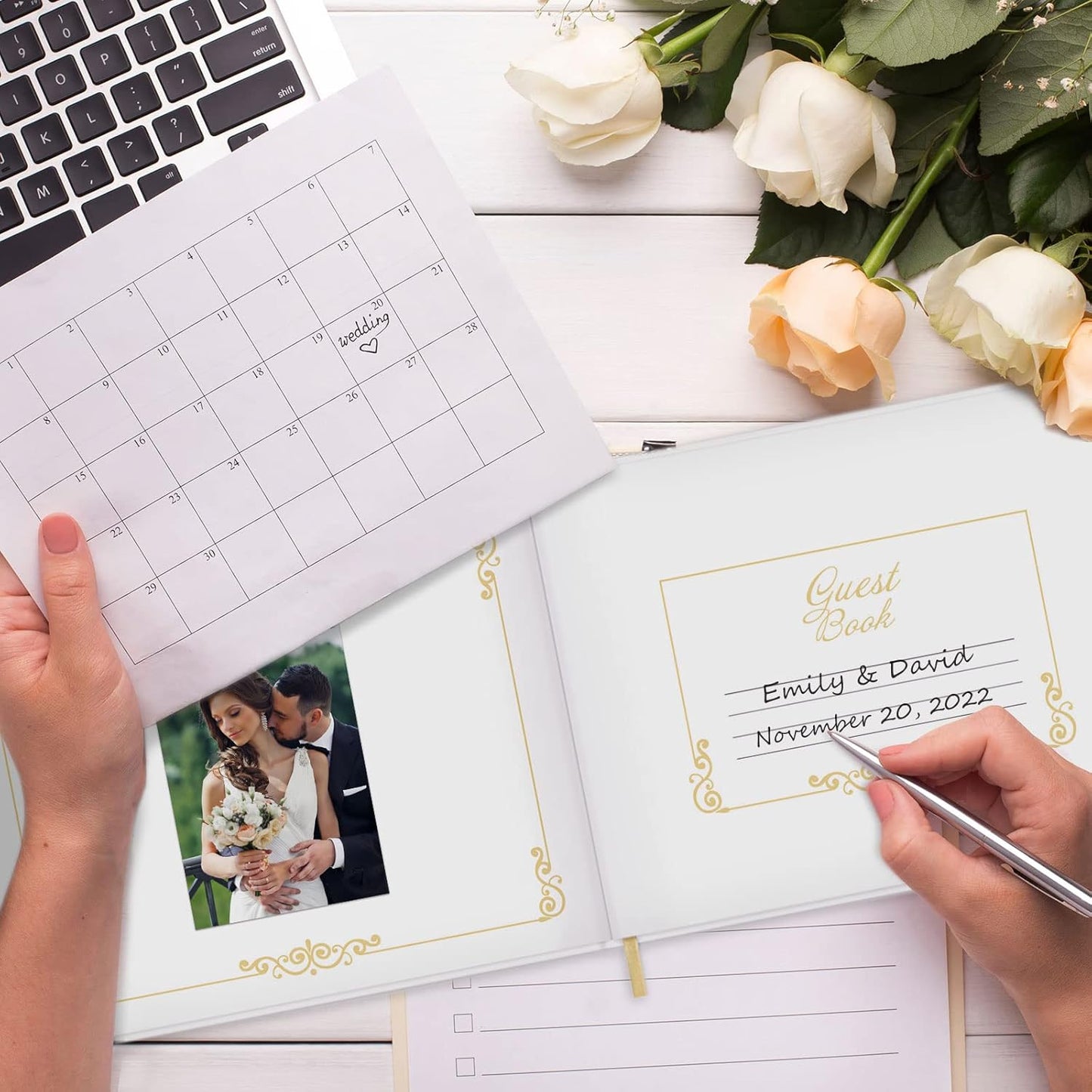 Vienrose Wedding Guest Book Registry Sign-in Book with 123 Blank Lined Pages Gilded Edges Hardcover Book for Wedding Baby Shower Birthday