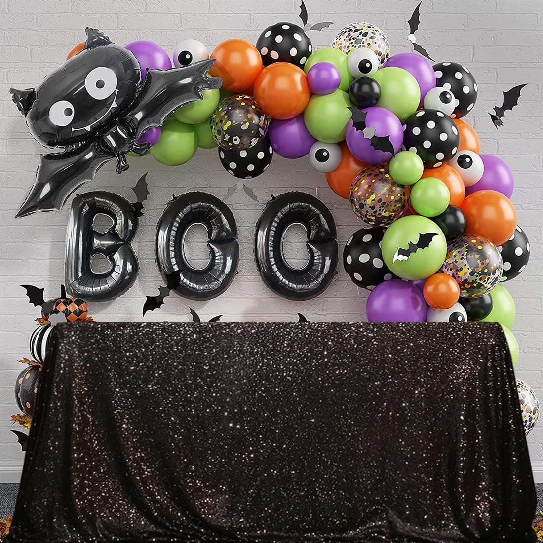 SquarePie Sequin Tablecloth 50 x 72 Inch Black Sparkly Table Cloth for Halloween Wedding Party
