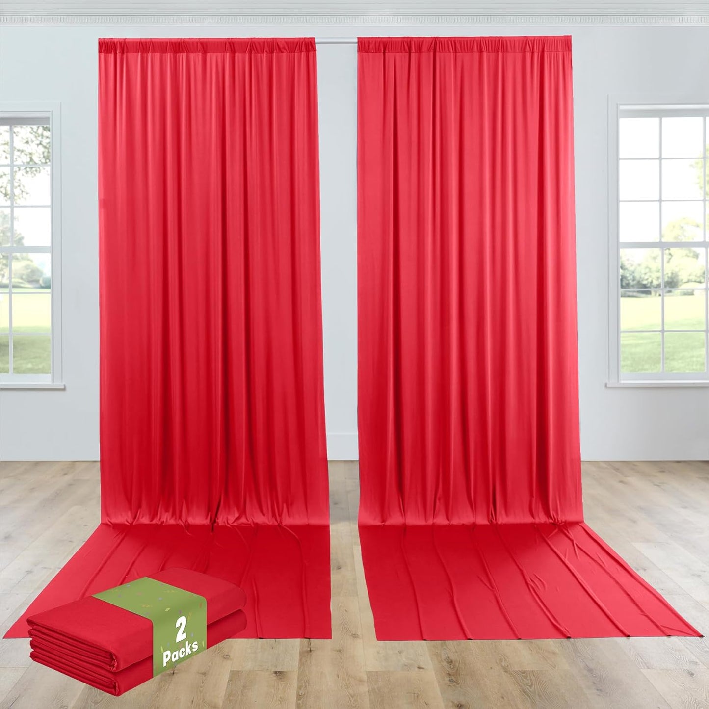 PartyVillage 10ft×15ft Red Backdrop Curtain for Wedding Parties, 2 Panels Wrinkle Free 15 FT Long Polyester Photo Backdrop Drapes Back Drop Cloth for Birthday Photography Background