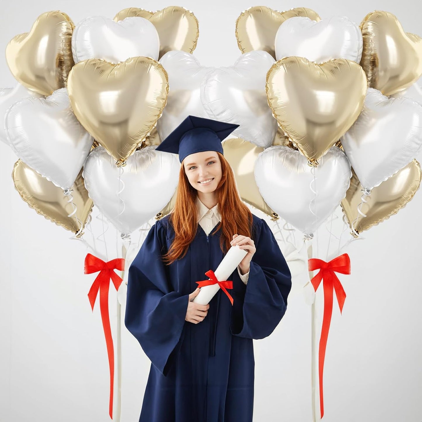 Gold White Foil Heart Balloons, 18 Inch 10 Pcs Pastel Yellow White Mylar Heart Shape Balloons Large Light Yellow and White Heart Balloons for Birthday Wedding Graduation Baby Party Valentines