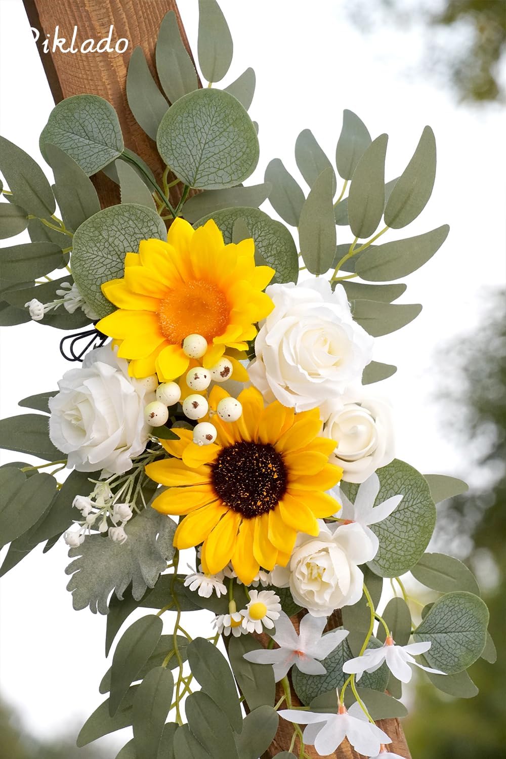 Faux Flower Swag Set of 2 for Wedding Welcome Signs Floral Swag Wedding Reception Ceremony Signs Decor (Sunflower & White)