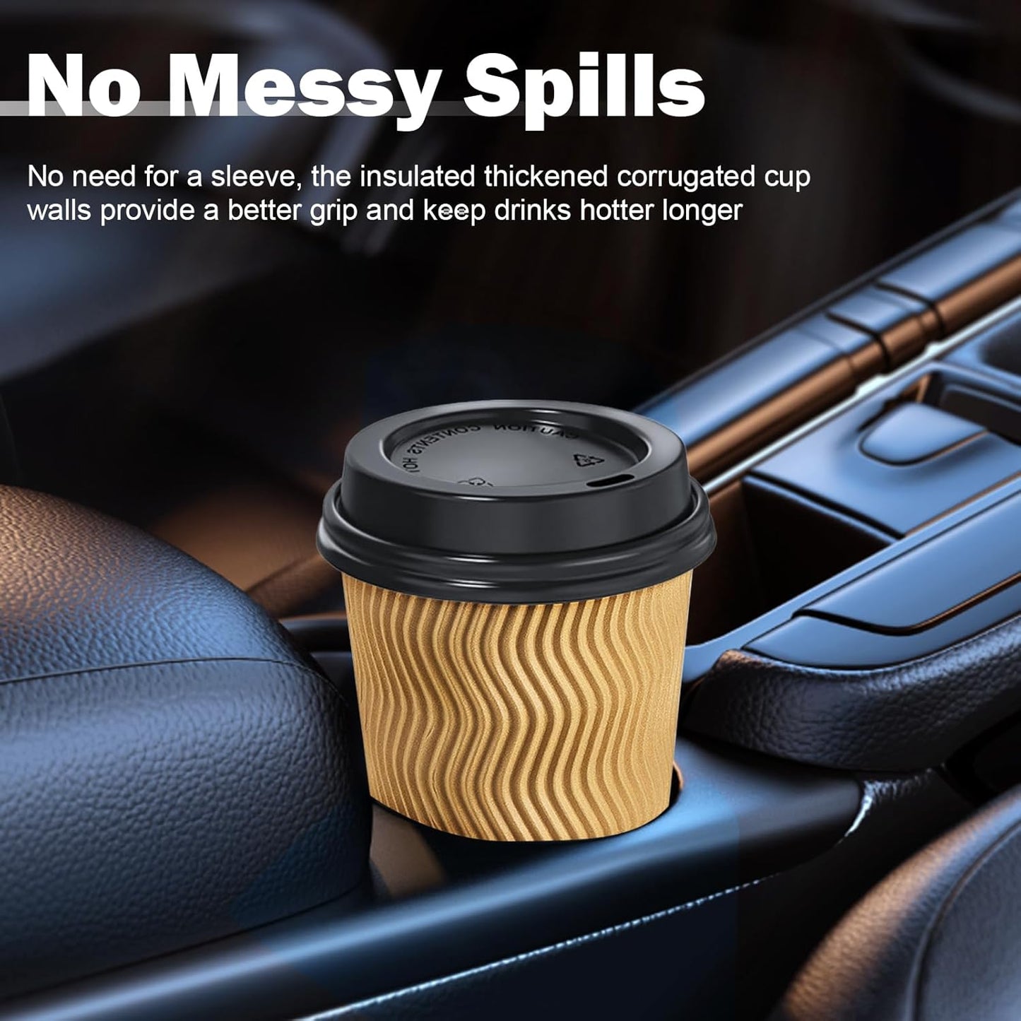 SIUQ 12 oz Coffee Cups-90 Pack Disposable Coffee Cups with Lids and Straws, Insulated Ripple Wall To Go Paper Coffee Cup for Coffee, Hot Chocolate and Hot Tea Drinks - Champagne