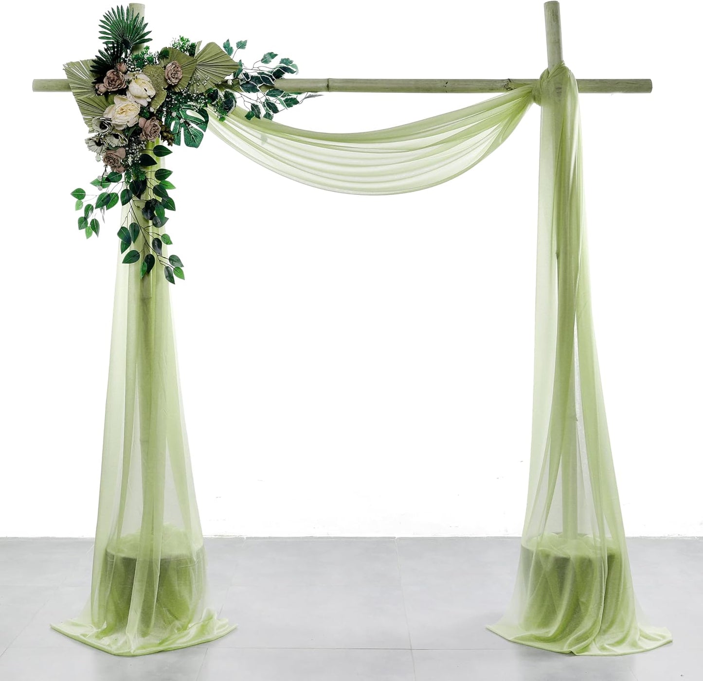 VDS Pack of 2 Panel (30 Inch X 50 Feet) Wedding Arch Draping Fabric Sheer Chiffon Fabric Drapery for Wedding Ceremony Reception Swag Backdrop Canopy Chuppah ARBO Altars Decoration (Sage Green)