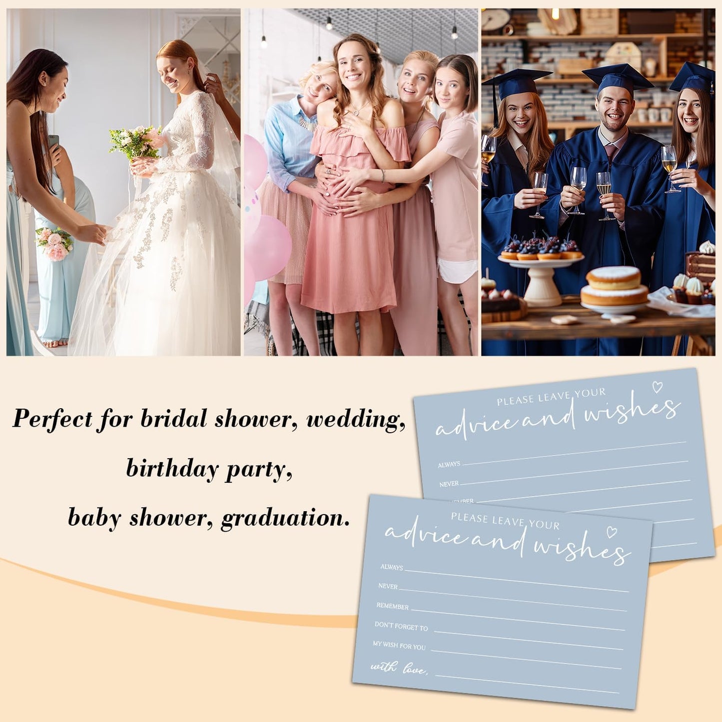 25 Advice and Wishes Cards, Minimalism Blue Fill-In Advice Cards for Bridal Shower Wedding Birthday Party Baby Shower Graduation Party, Well Wishes Card for Mr & Mrs Adults, Party Supplies -09
