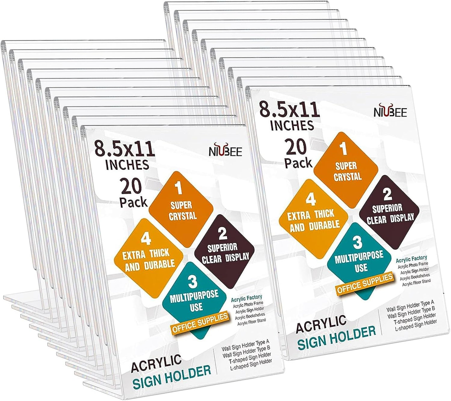 NIUBEE Acrylic Sign Holder 8.5 x 11 Inches Slanted Back, Clear Plastic Sign Holder Paper Display Table Stand for Office, Store, Restaurant (20 Pack)