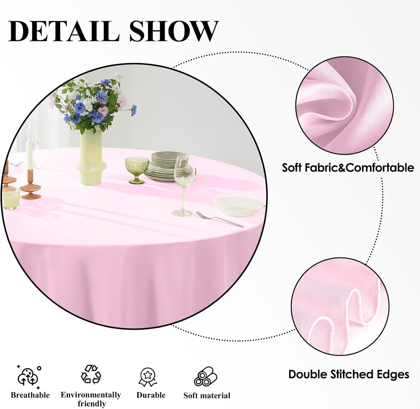 Round Tablecloth 6 Pack 90 Inch Pink Tablecloths Washable Decorative Linen Polyester Table Clothes Cover for Dining Table Banquets Buffet Parties and Wedding