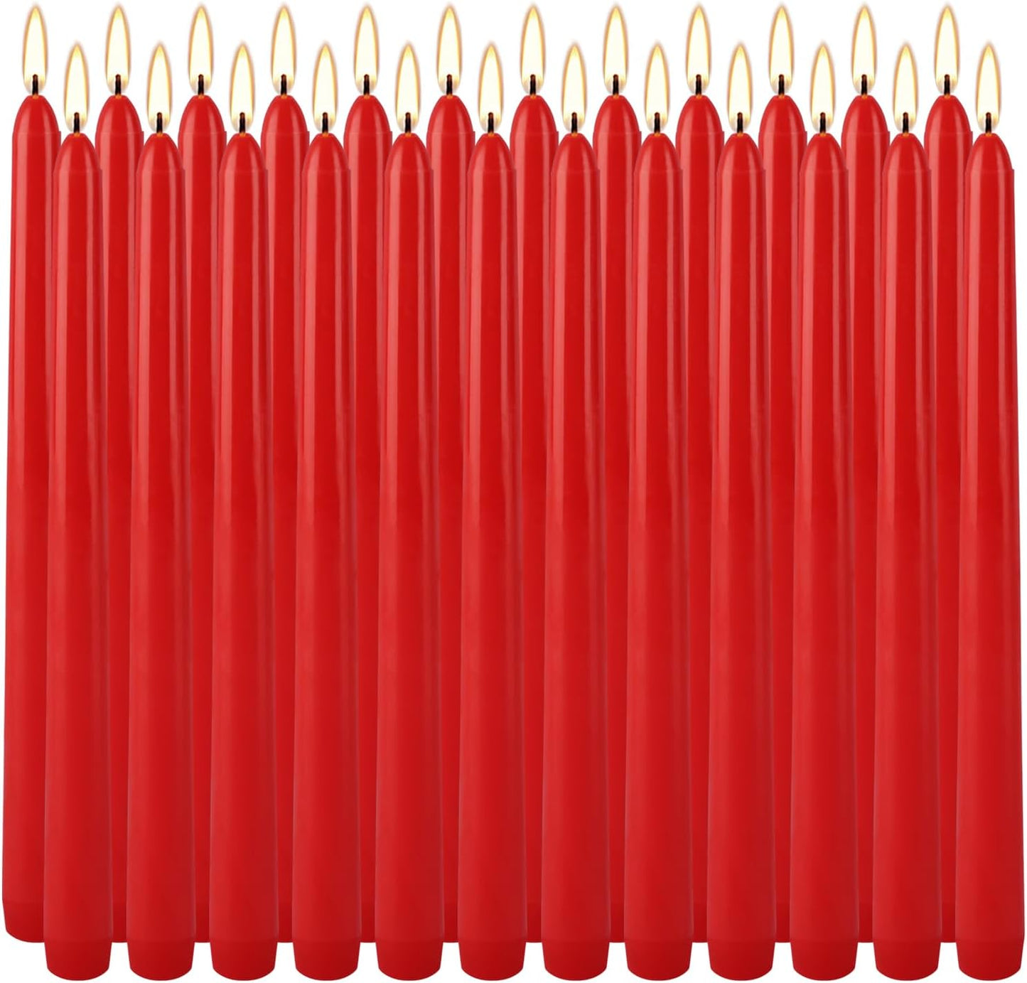24 Pack Red Taper Candles, 7-8 Hours Burn Time, Unscented, Smokeless and Dripless, 0.75 x 10 Inch Dinner Candle Set for Christmas,Household, Wedding, Party and Home Décor Candlesticks