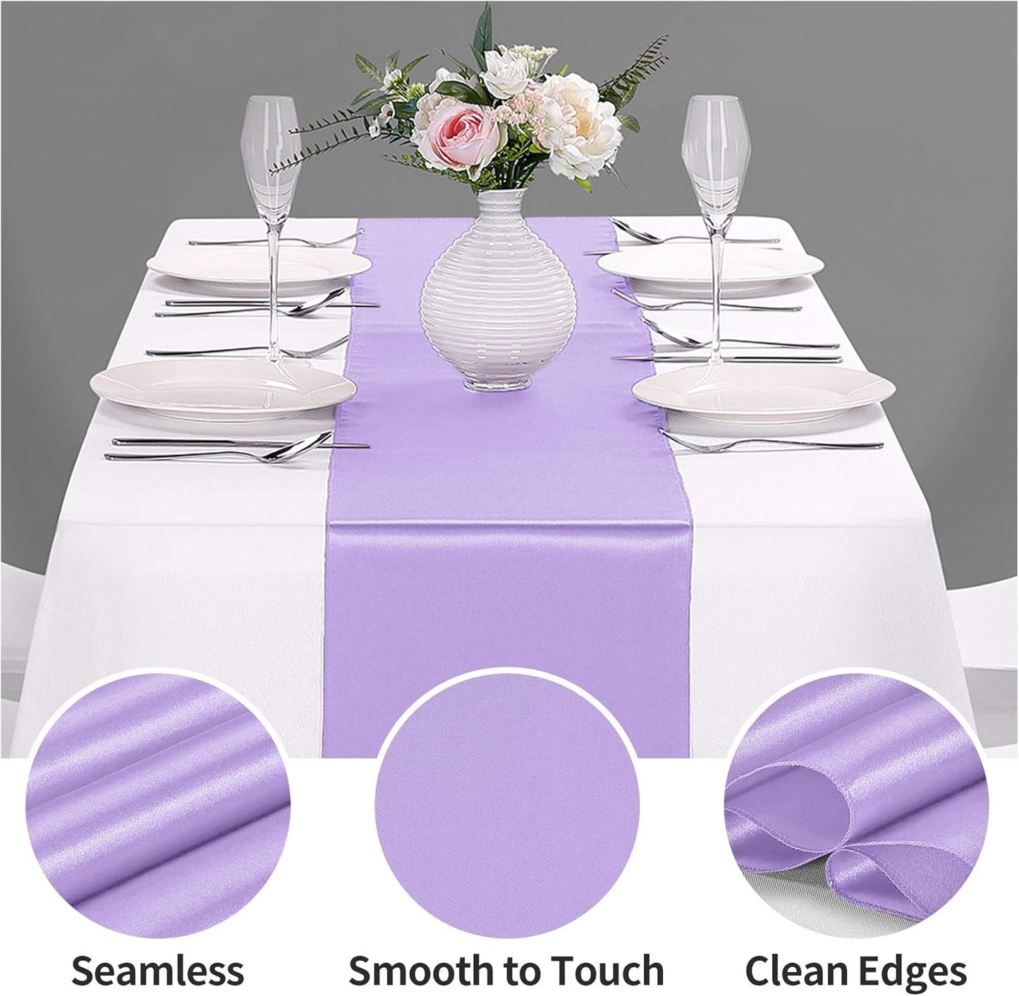 15-Pack Satin Table Runner Lavender 12 x 108 inches Long, Table Runners for Wedding, Birthday Parties, Banquets Decorations（15 Pack, 12x108 Inch, Lavender）