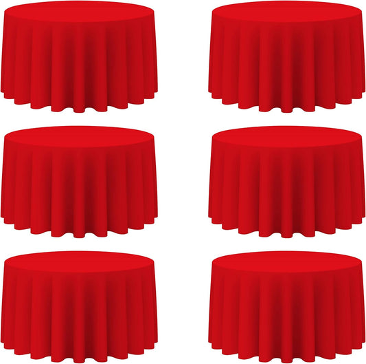 BRILLMAX 6 Pack Red Round Tablecloths 120 Inch - Circle Bulk Linen Polyester Fabric Washable Table Cloth Cover for Wedding Reception Banquet Birthday Party Buffet Restaurant