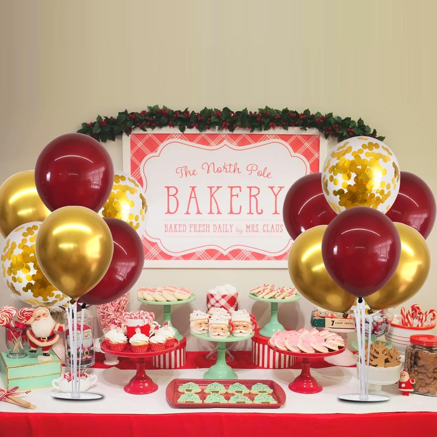 TONIFUL 4 Set Burgundy Red Gold Balloon Centerpieces for Table,Balloon Stand Kit for Graduation Decorations 2025,Christmas Party Decoration,New Year's Eve,Anniversary,Thanksgiving,Birthday Decorations