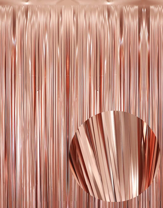 GOER 3.2 ft x 8.2 ft Metallic Tinsel Foil Fringe Curtains Party Photo Backdrop Party Streamers for Birthday,Graduation,New Year Eve Decorations Wedding Decor (3 Pcs,Matte Rose Gold,Thick Material)