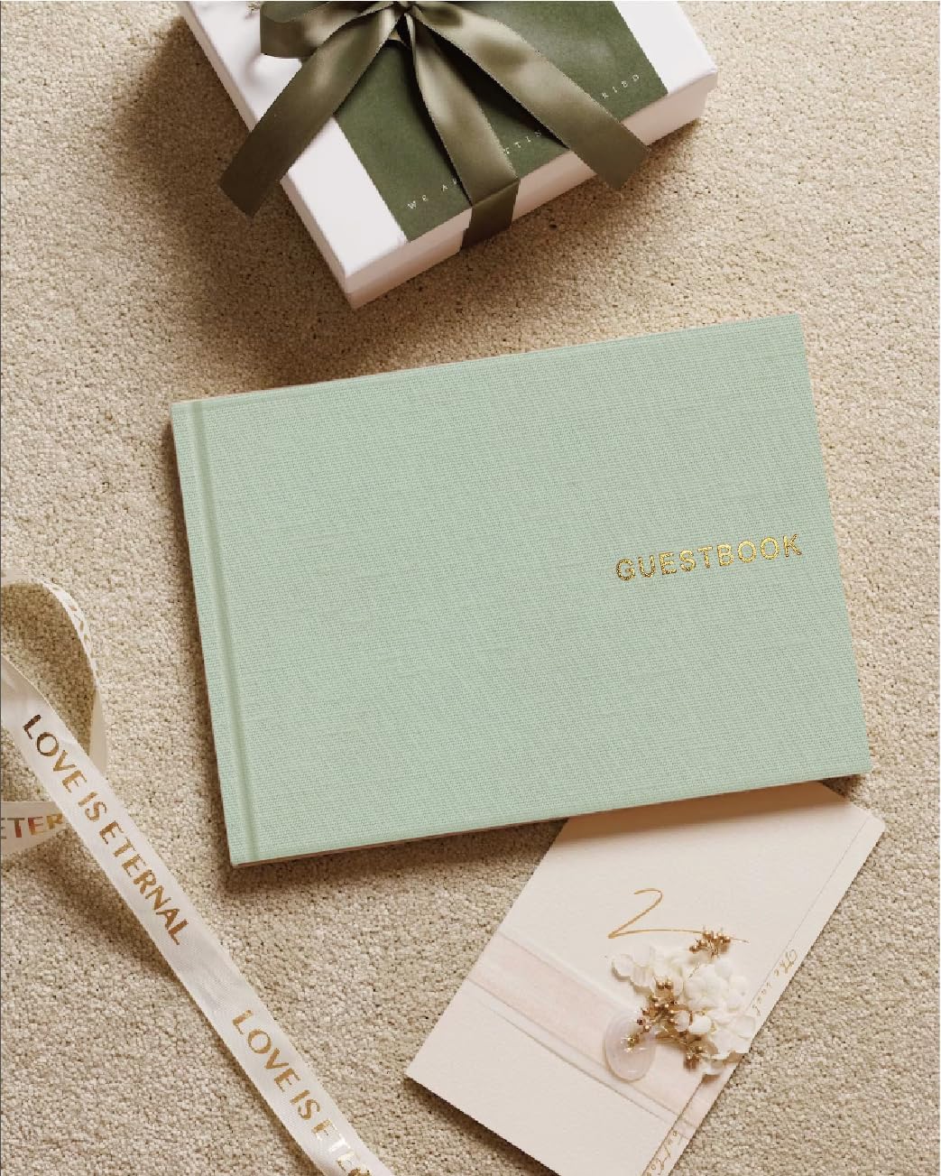 Elegant Linen Wedding Guset Book - Polaroid Guest Book for Wedding Reception,Baby Shower,Bridal Shower and Special Events - 100 Blank Pages for Sign in and Photos (A-Sage Green)