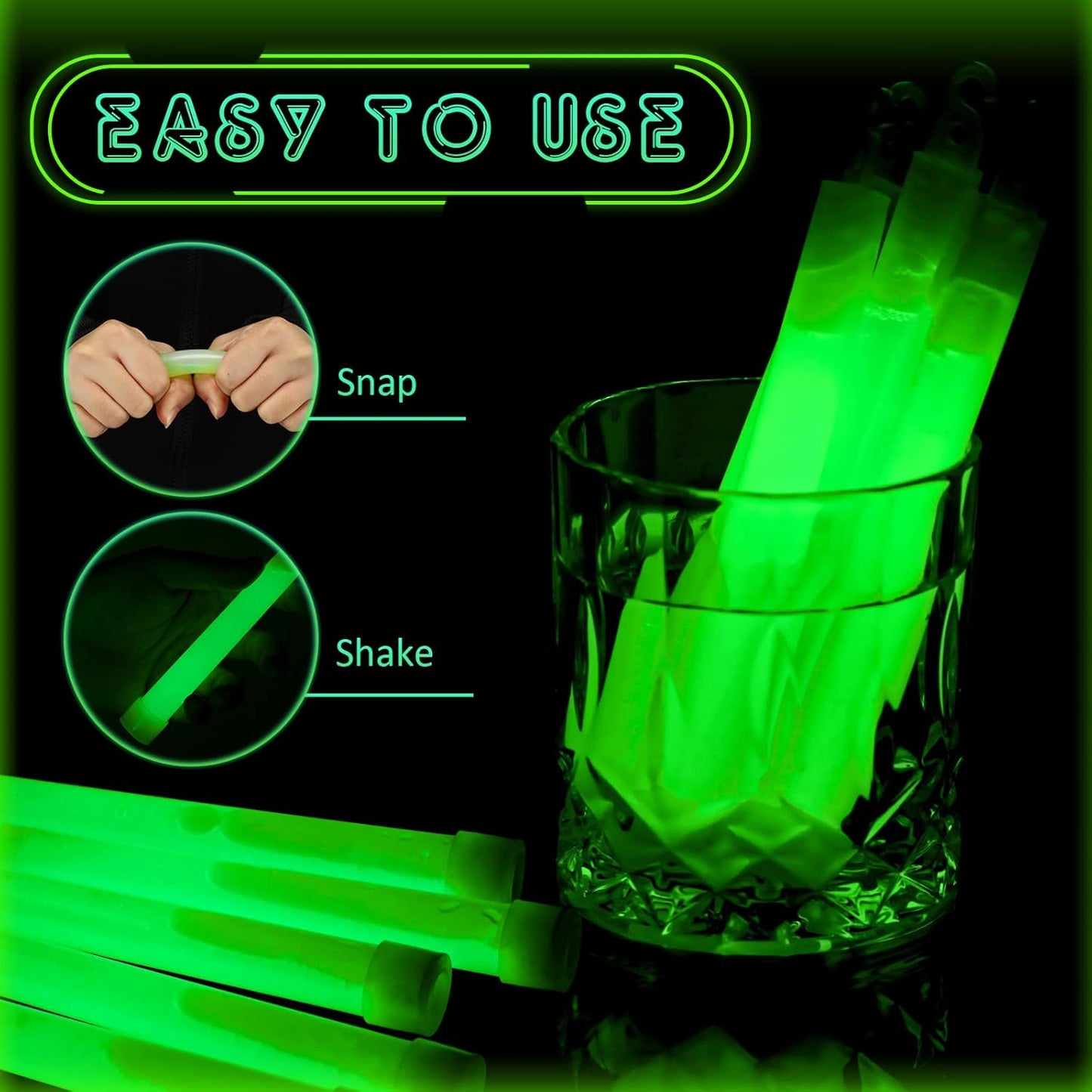 Sotiff 48 Pcs Bright 6 Inch Large Glow Sticks Bulk Emergency Glow in The Dark Sticks with 12 Hour Duration for Camping Hiking Outdoor Parties Activities Survival Storms Blackouts (Green)