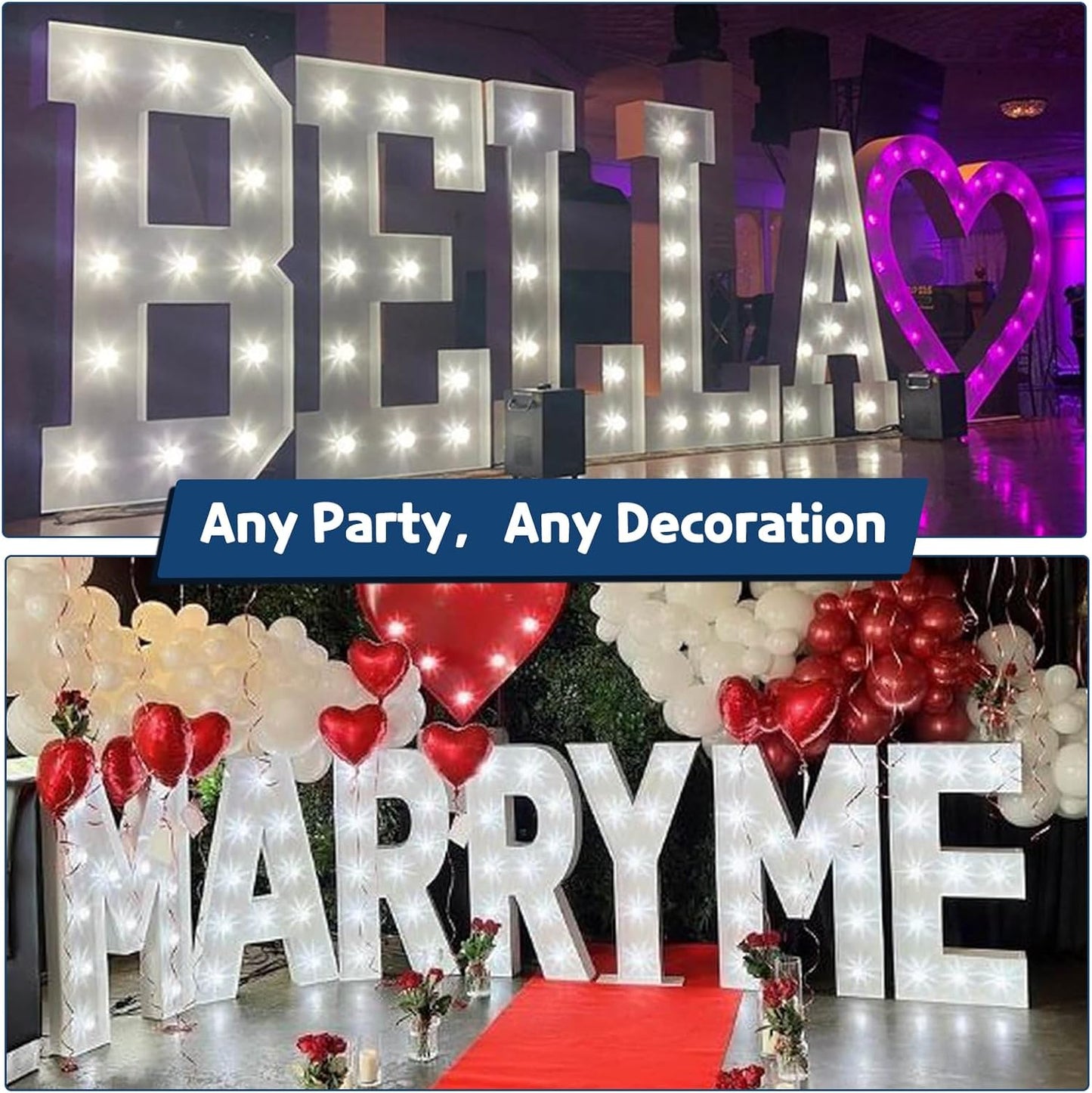 Marquee Letters 3 Feet Tall Large Light Up Letters Baby Shower Decorations Wedding Engagement Proposal White Party Decorations Marry Me Sign Big Cardboard Backdrop F