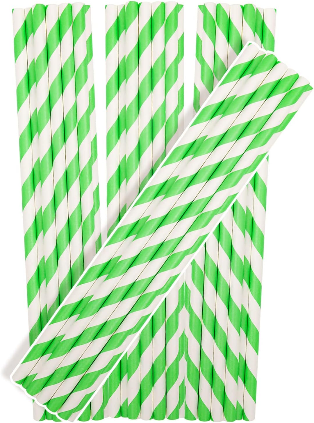 150 Packs Green Paper Straws Drinking Disposable Stripe Straws Bulk qiqee