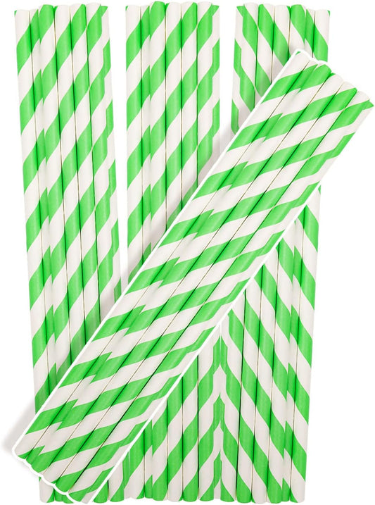 150 Packs Green Paper Straws Drinking Disposable Stripe Straws Bulk qiqee