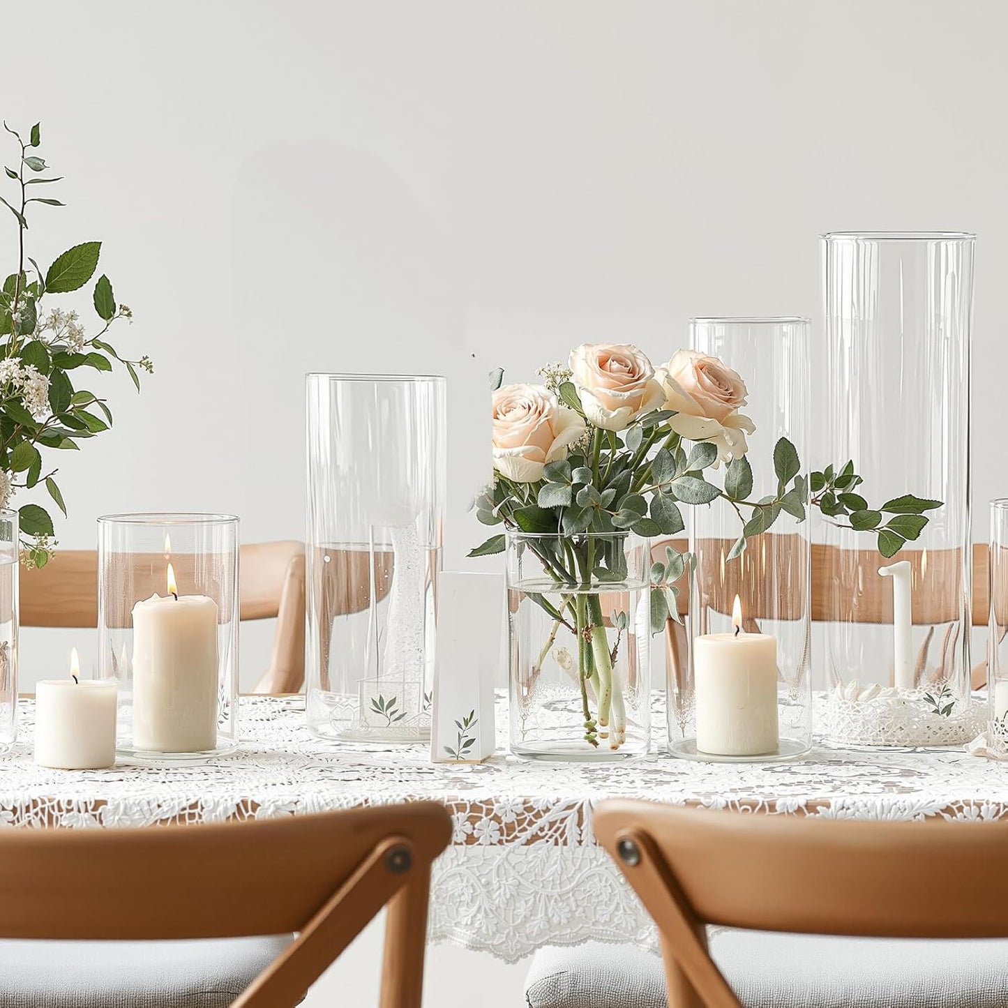 3pcs Glass Vases for Flowers, 4,6,8 Inch Tall Cylinder Vases, Bud Vase and Floating Candle Holder Vase for Wedding & Holiday Centerpieces for Tables, Home Decor, Housewarming Gift