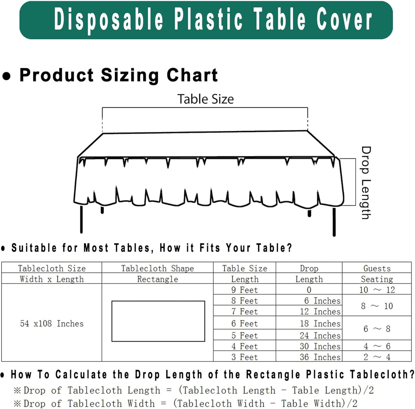 PARTY ULYJA White Plastic Tablecloths 2 Pack Disposable Table Covers 54 x 108 Inch Bridal Shower PEVA Vinyl Table Cloths for Picnic Birthday Wedding Banquet Parties 8 ft Rectangle Table Use