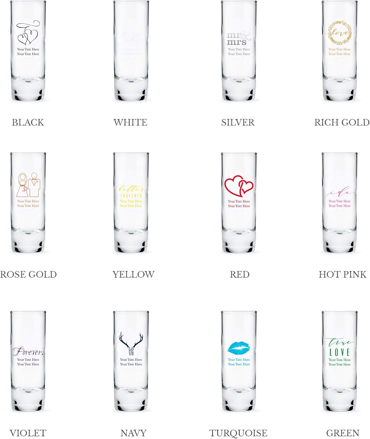 WEDDINGSTAR Personalized 2.5oz Tall Shot Glass Customizable Full Color Print - 48 pack
