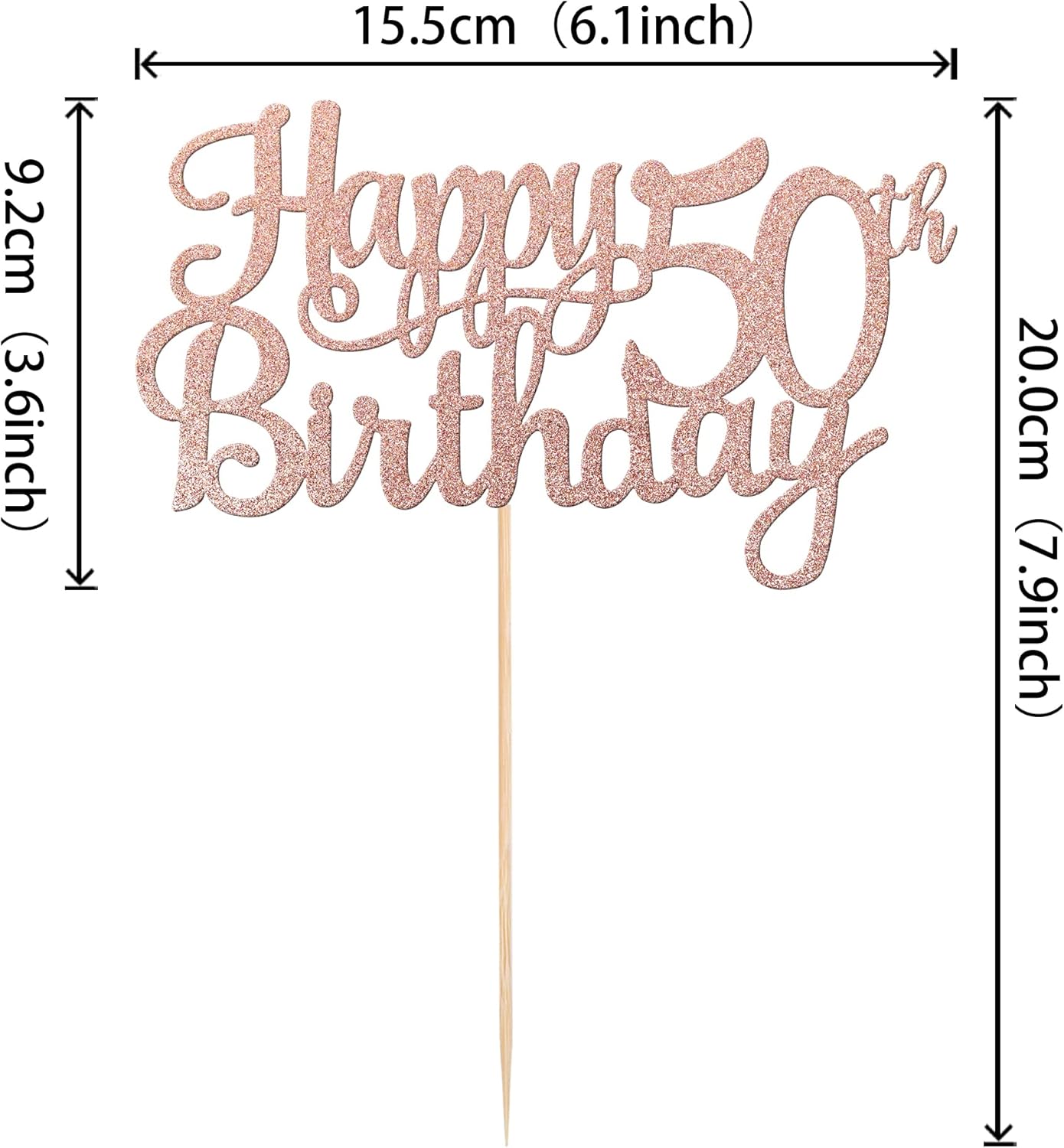 1 PCS Happy 50th Birthday Cake Topper Glitter Cheers to 50 Years Birthday Cake Pick 50 Fabulous Cake Decoration for Happy 50th Birthday Anniversary Party Decorations Supplies Rose Gold