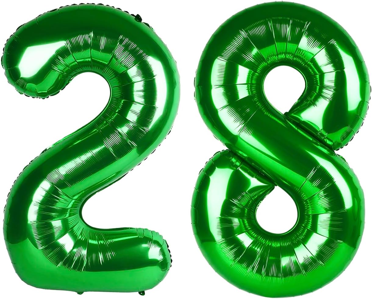 Green Foil Number 28 Balloon 40 Inch, Helium Mylar Eight Number 28 Birthday Balloons, 28th Green Women Men Wedding Anniversary, Graduations Party Supplies