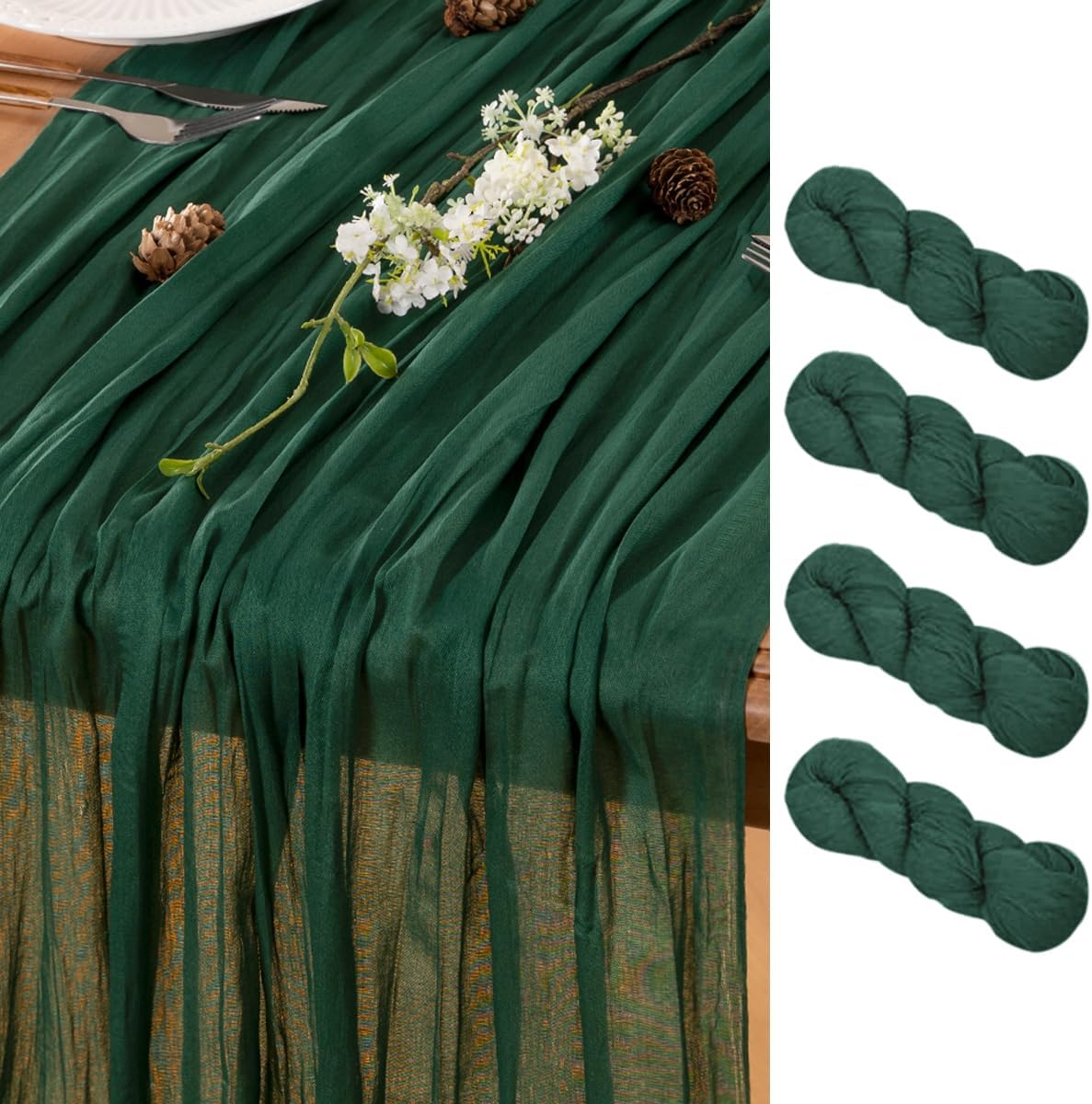 Emerald Green Table Runner Cheesecloth Table Runner 4 Pack 10FT Farmhouse Table Runners 120 Inches Fall Table Decor Dining Room Centerpiece Wedding Boho Baby Shower Birthday