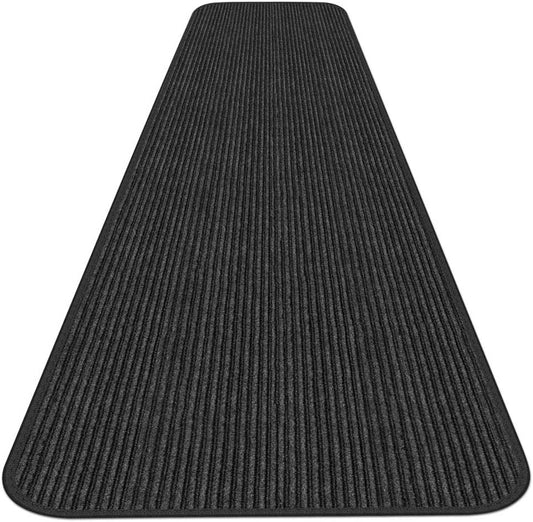 House, Home and More Indoor Outdoor Double-Ribbed Carpet Runner with Skid-Resistant Rubber Backing - Smokey Black - 4 Feet x 40 Feet