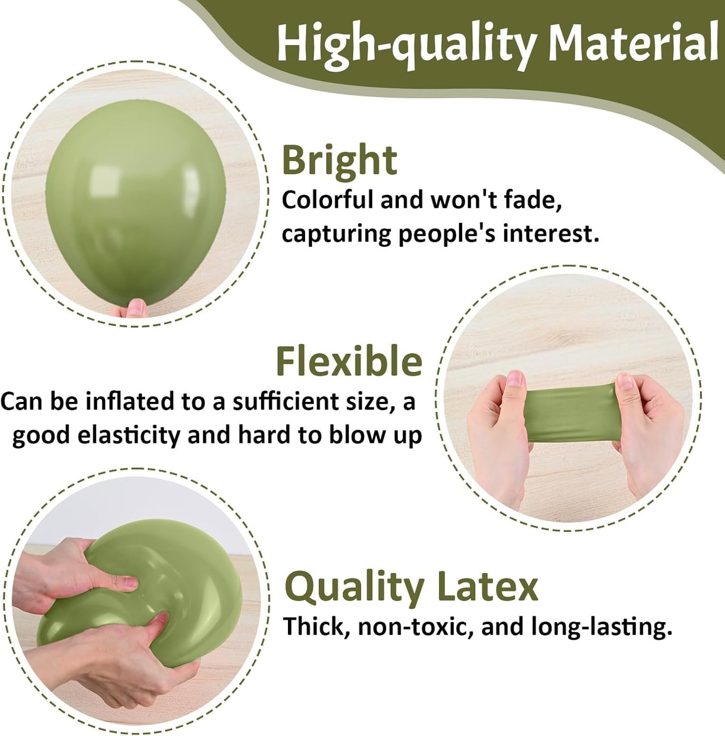 Sage Green and Gold Balloons, 50 PCS Sage Green Party Balloons, 12 Inch Metallic Gold Confetti Avocado Green Sand White Latex Balloons for Birthday Jungle Safari Wedding Baby Shower Party Decorations