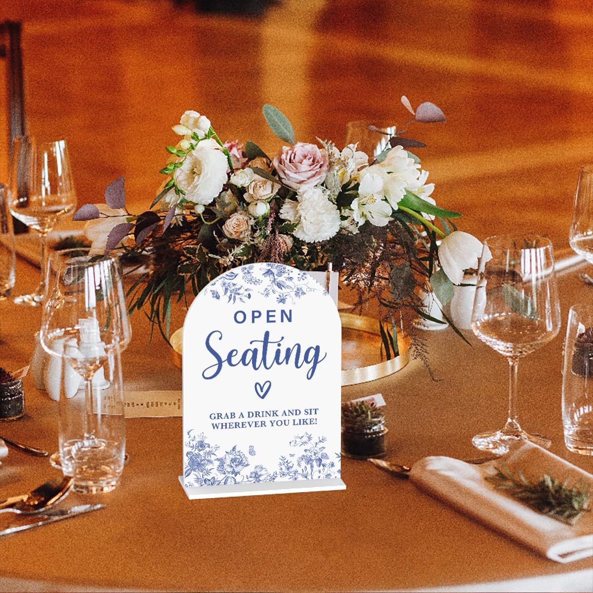 Acrylic Wedding Signs, Dusty Blue Wedding Decor, Blue Weddings Decor, Open Seating Signs for Reception, Modern Calligraphy Arch Acrylic Table Top Sign for Weddings Parties Dinners (White)