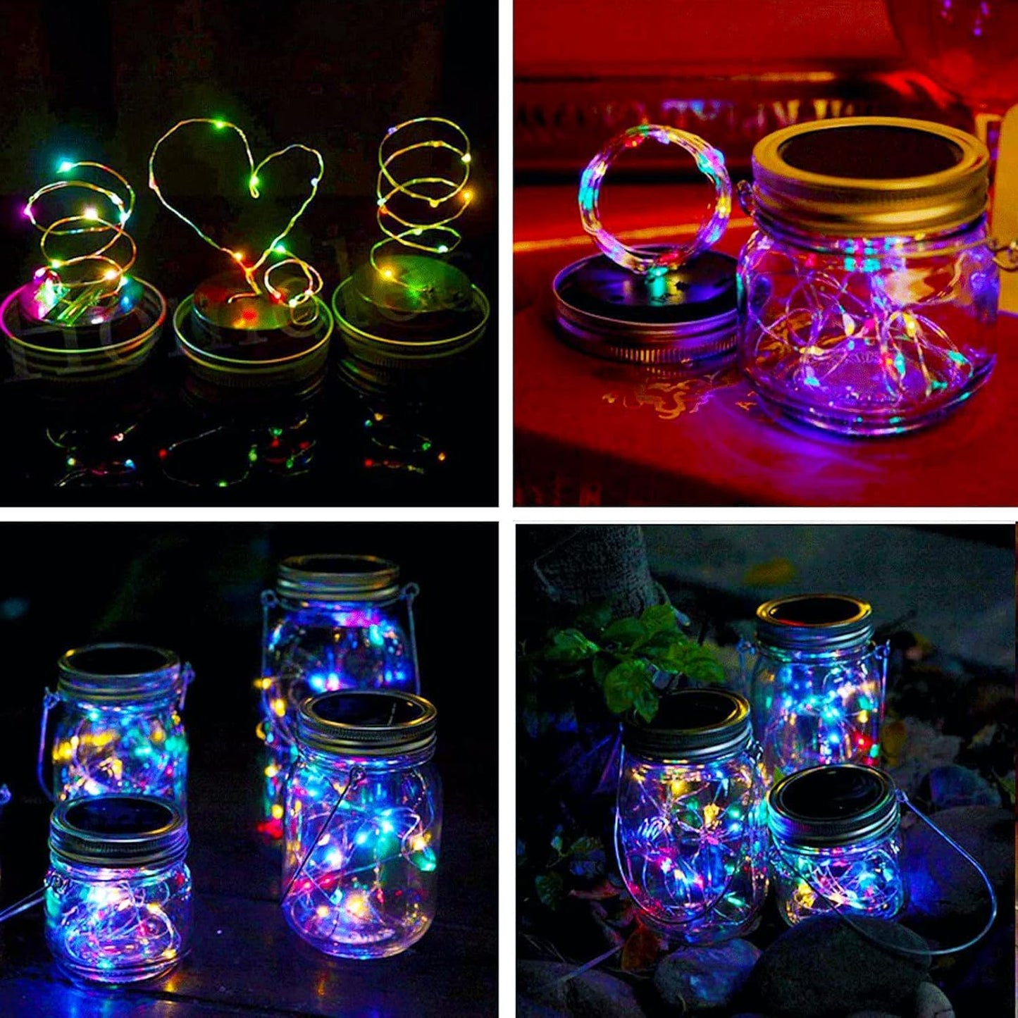 VOOKRY 6 Pack Solar Mason Jar Lights, 30 LED Mason Jar Lids Waterproof Firefly Fairy String Lights with 6 Hangers(No Jars), for Outdoor Patio Garden Yard Lawn Party Wedding Decoration - Multicolor