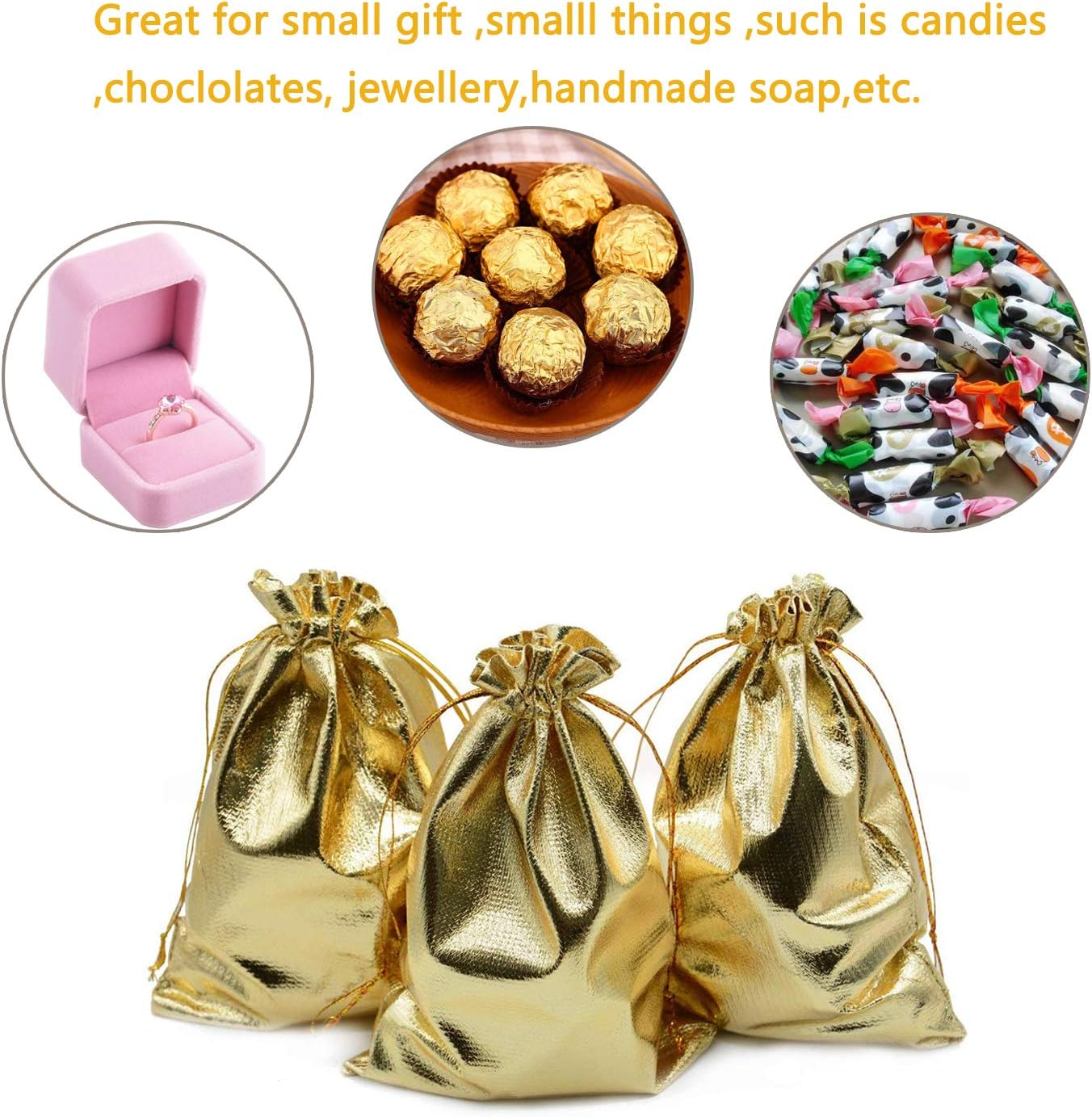 Pack of 100 3.54"x4.72" Heavy Duty Gold Drawstring Organza Jewelry Pouches Wedding Party Christmas Favor Gift Candy Chocolate Bags (Gold, 3.54"x4.72")