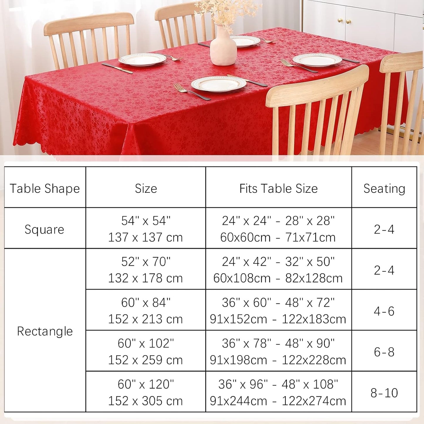Smiry Rectangle Table Cloth, Waterproof Heavy Duty Vinyl Tablecloths, Wipeable Washable Table Cover for Kitchen and Dining Room (Red, 60" X 84")