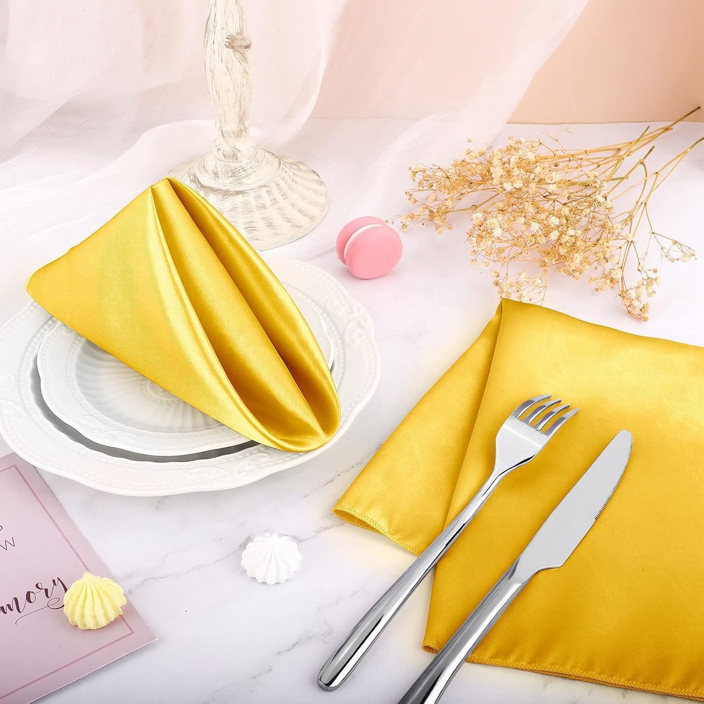 ANECO 16 Pack Square Satin Napkin Bright Silk Table Napkin Soft Smooth Fabric Table Napkin for Wedding Banquet Party Decoration, Yellow, 20 x 20 Inch