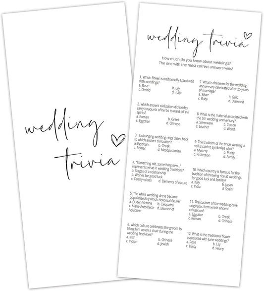 Bridal Shower Games, Wedding Trivia, 25Pcs 4x9inch Minimalist White Double-Sided Bridal Game Cards with 1 Answer Key, Wedding Shower Games for Guests, Engagement Bachelorette Party Supplies - A08