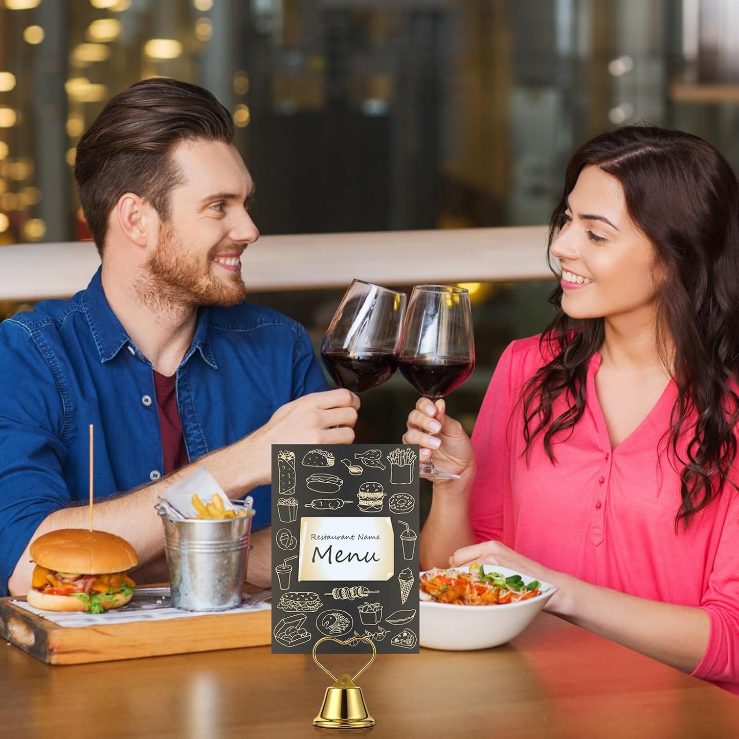 24 Pcs Table Number Holders Place Card Holders for Table 2 Inch Ring Clip Bell Number Holder Metal Picture Holder for Wedding Christmas Restaurant Home Photo Office Memo(Gold,Heart)