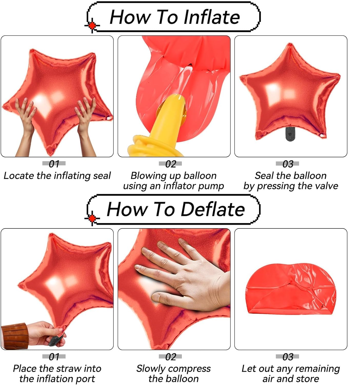 16 Pcs Red Blue Silver Star Balloons,22/18/10 Inch Foil Balloons, Four-Pointed Balloon for Kids Boy Birthday Graduation Wedding Baby Shower Party Decoration