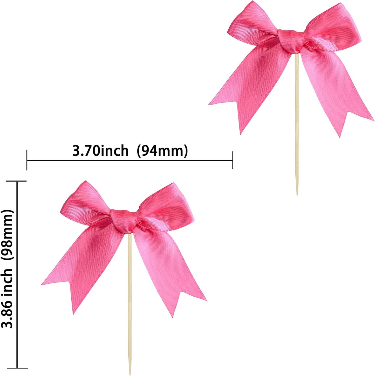 Ephlyn 24Pcs Bow Cupcake Toppers Bowknot Cake Toppers Bow Cupcake Picks Bowknot Birthday Party Decorations for Wedding Bridal Engagement Baby Shower Birthday Party Supplies Rose Red